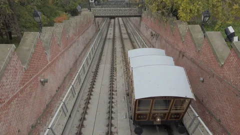 Looking Down the Budapest Castle Hill Funicular with Car Descending, 4K Stock Footage 316249058