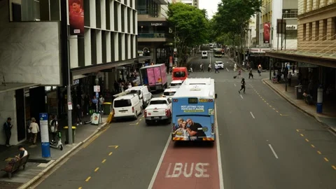 Looking down on a bus lane in Brisbane city 6K Stock Footage 329194315