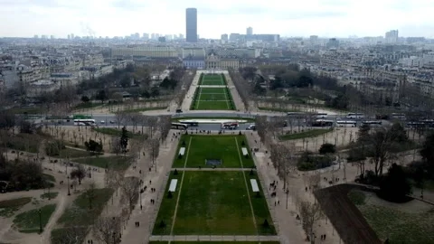 Looking Down on Champ de Mars from the Eiffel Tower Stock Footage 137496969