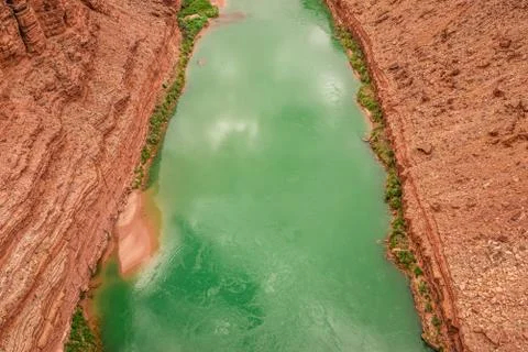 Looking down on Colorado River from old Navajo Bridge, Grand Canyon 写真素材
