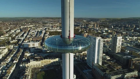 Looking down into descending British Airways i360 pod, drone aerial 4K Stock Footage 101204392