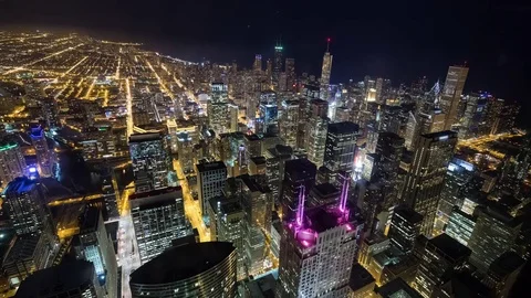 Looking Down on Downtown Chicago at Night Video stock 76762725