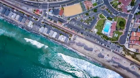 Looking down Drone Aerial View Of San Clemente, Orange County  Stock Photos