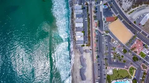 Looking down Drone Aerial View Of San Clemente, Orange County  Stock Photos