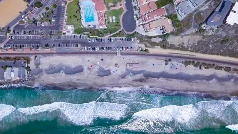 Looking down Drone Aerial View Of San Clemente, Orange County  Stock Photos