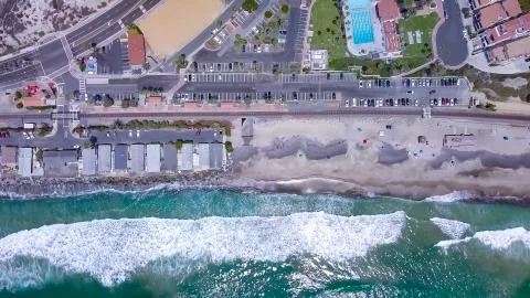 Looking down Drone Aerial View Of San Clemente, Orange County  Stock Photos