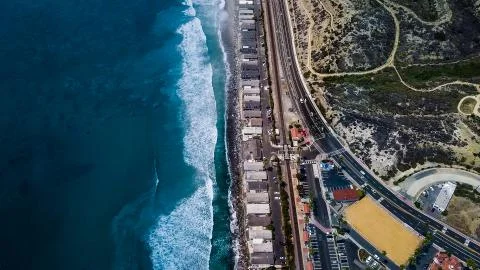 Looking down Drone Aerial View Of San Clemente, Orange County  Stock Photos