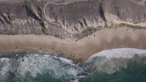 Looking Down Drone Shot Beach Coastline Waves Stock Photos
