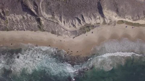 Looking Down Drone Shot Beach Coastline Waves Stock Photos