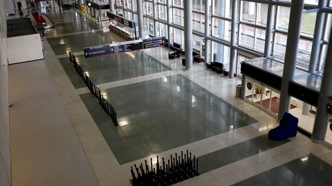 Looking down at empty check in area Stock Footage 129279154