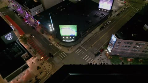 Looking Down At First Avenue Night Club From Target Center Roof At - Drone Shot Stock Footage 225604310