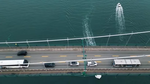 Looking down - Fly over Lions Gate Bridge 動画素材 248477158