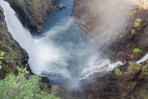 Looking down at the foot of the Voringfossen. Stock Photos