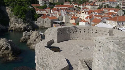 Looking down to fort Bokar tower in Dubrovnik Stock Footage 71178529
