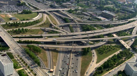 Looking down onto freeway interchange in Atlanta, Georgia. Shot in 2007. Stock Footage 59334493