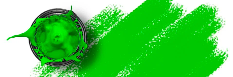 Looking down onto a green tin of splashing paint 3d render Ilustração Stock