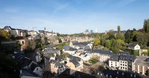 Looking down on grund or lower city of luxembourg Stock Photos