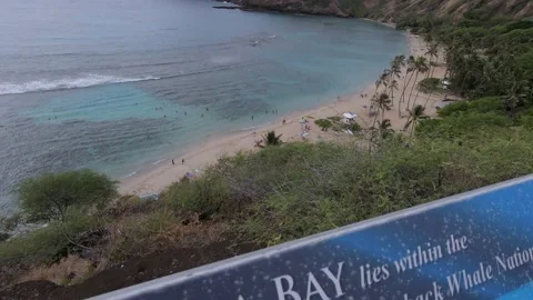 Looking Down On Hanauma Bay In Honolulu, Hawaii Stock Footage 154302402