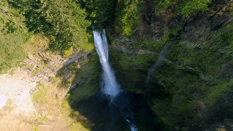 Looking Down Huge Waterfall Drone Stock Footage 124718133