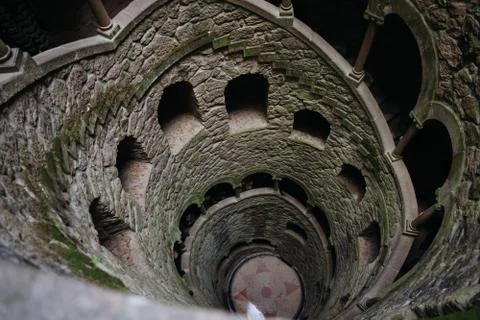 Looking down into the Initiation Well. Well located in Quinta da Regaleira, n Stock Photos