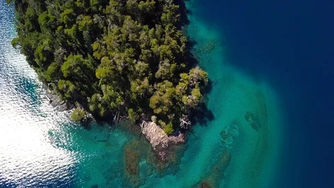 Looking down on island in Lago Nahuel Huapi Stock Footage 86065543