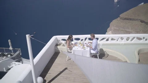 Looking down at luxury breakfast on terrace Stock Footage 80267495