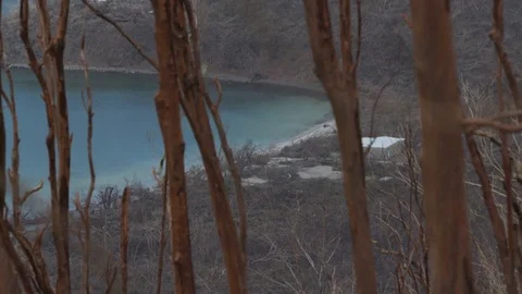 Looking down to Maho Bay, St John, Hurricane Irma aftermath 2017 Stock Footage 83426318
