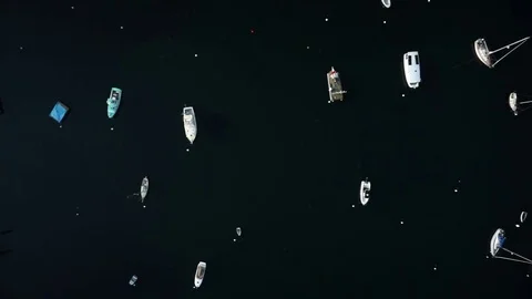 Looking Down on Maine Harbor Stock Footage 84709142