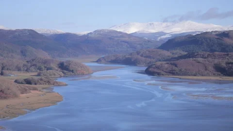 Looking down the Mawddach Estuary, Gwynedd, North Wales, UK Video stock 293097931
