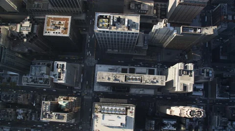 Looking down onto Midtown Manhattan streets and buildings between Times Square Stock Footage 59173780