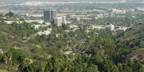 Looking down from Mulholland Drive at Sepulveda Dam and Sherman Oaks, California Stock Footage 59210463