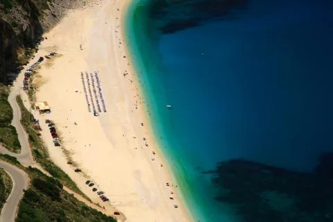 Looking down onto myrtos beach Stock Photos