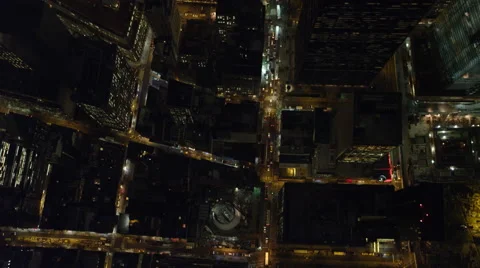 Looking down into the New York Financial District at night. Shot in November Stock Footage 59171062