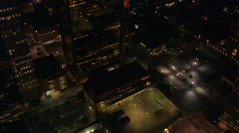 Looking down onto nighttime streets of Dallas, Texas Stock Footage 59465992