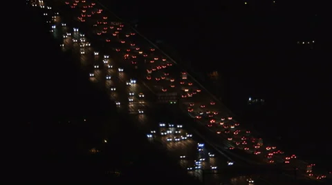 Looking down at nighttime traffic on the Virginia side of the Potomac River. Stock Footage 59193686