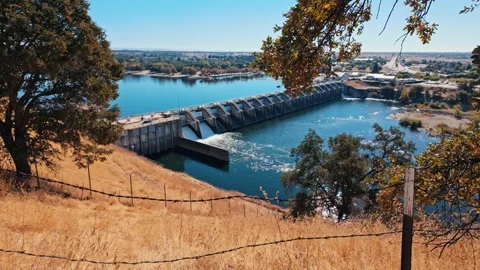 Looking down at nimbus dam on the American river Stock Footage 287956245