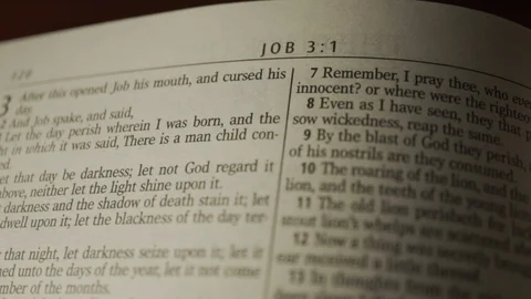 Looking down at open Bible book to favorite Bible verse Stock Footage 106428621