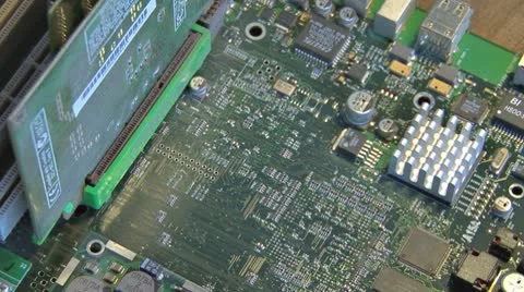 Looking Down over Computer Motherboard Stock Footage 10749144