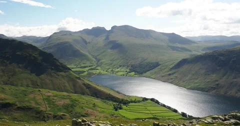 Looking down over Wastwater to Scafell and Scafell Pike (Englands highest mou Stock Footage 240427063