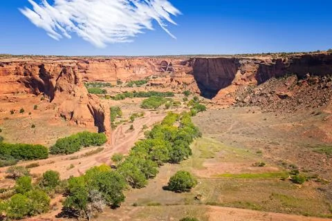 Looking down into part of Canyon De Chelly, Arizona Stock Photos