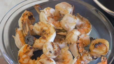 Looking Down at a Platter of Grilled Seafood in 4k Stock Footage 99068581