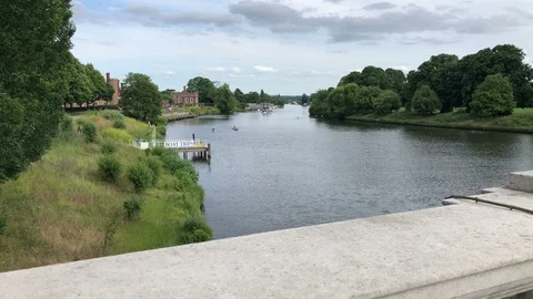 Looking Down River on the Thames from Hampton Court Bridge Stock Footage 110889966