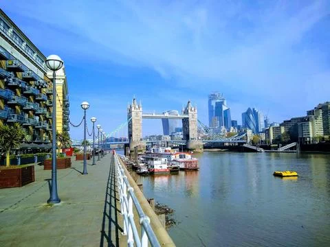 Looking down the River Thames towards London Bridge on a Sunny day. Stock Photos