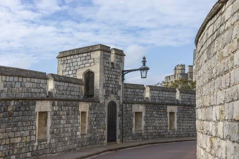 Looking down a road inside a castle Stock Photos