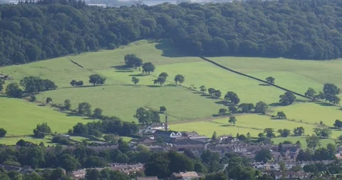 Looking down on Sabden from Pendle Hill above the Ribble Valley, Lancashire,  Stock Footage 240199833