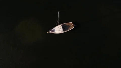 Looking Down on Sailboat in water Stock Footage 84745337