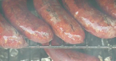 Looking down at sausage in smoker box Stock Footage 287326397