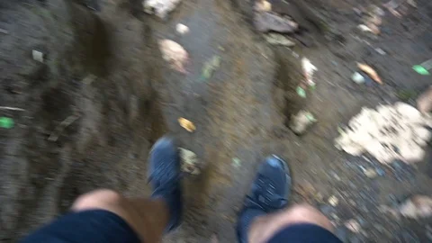 Looking Down On Shoes And Legs While Walking And Jumping On Grass [Slow Motion] Stock Footage 88884146