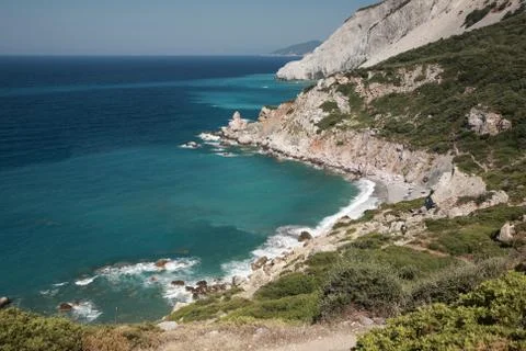 Looking down onto a skiathos beach Stock Photos