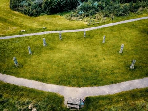 Looking down on  statues in a semicircle Stock Photos